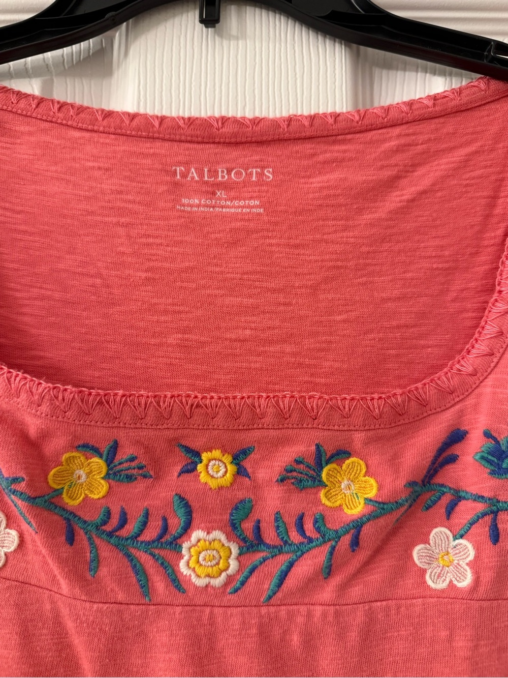 Talbots Coral Short-Sleeve Tee with Floral Embroidery - Picture 3 of 5